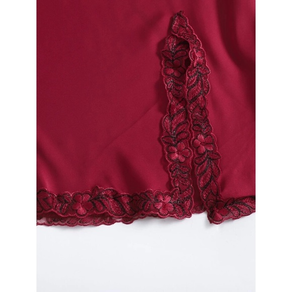 Fefi 5pcs Satin Contrast Lace Belted Night Set - Picture 7 of 8